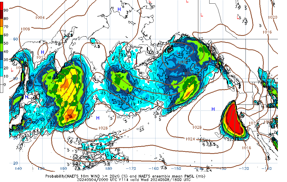 NAEFS 114 Hour Prob 10m Wind >= 20kt image