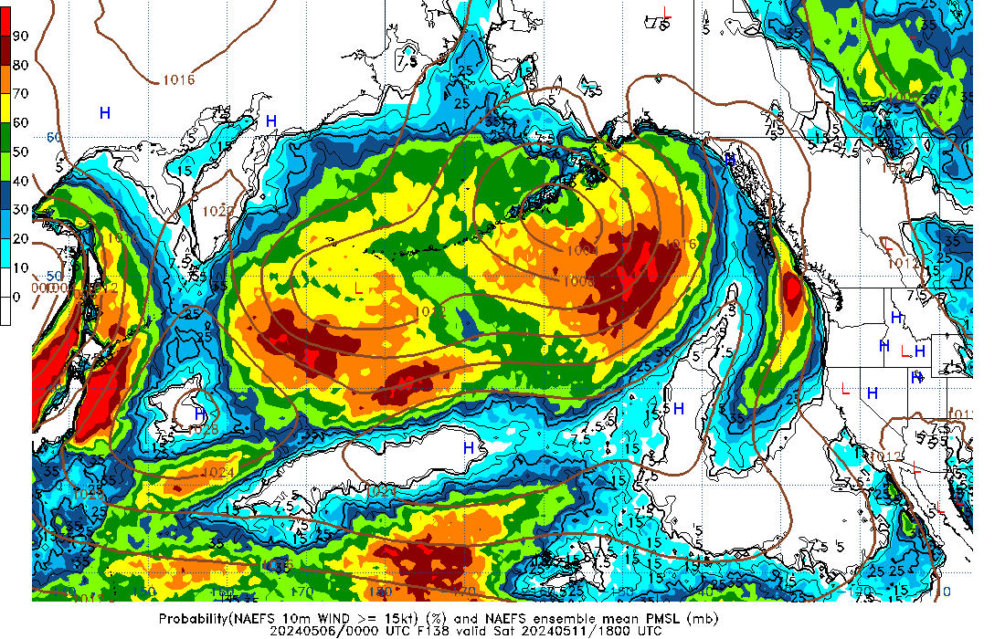 NAEFS 138 Hour Prob 10m Wind >= 15kt image