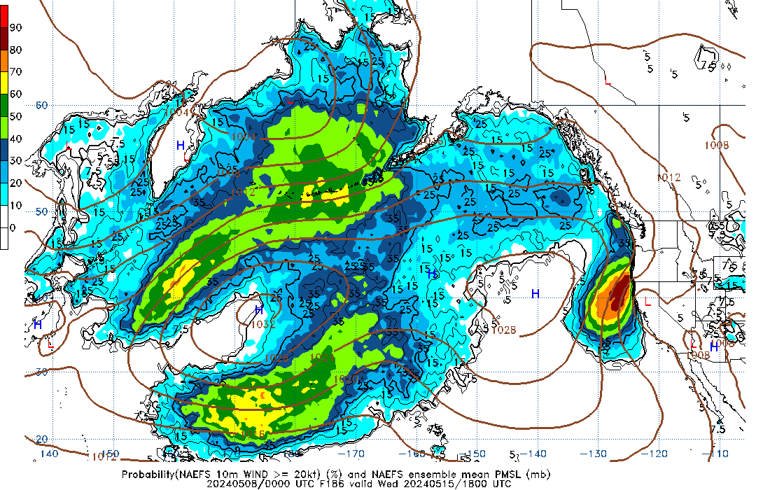 NAEFS 186 Hour Prob 10m Wind >= 20kt image