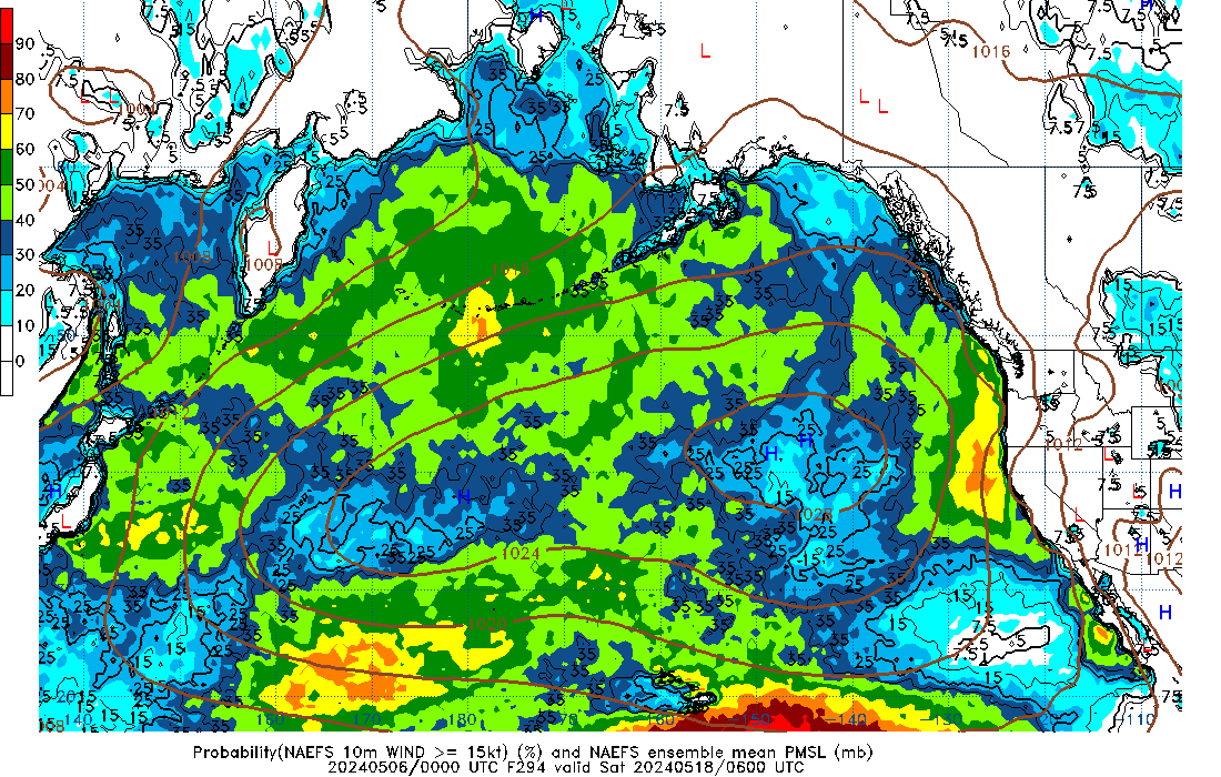 NAEFS 294 Hour Prob 10m Wind >= 15kt image