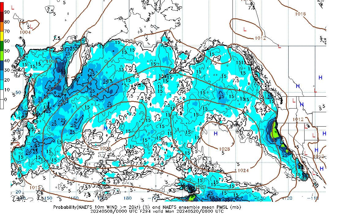 NAEFS 294 Hour Prob 10m Wind >= 20kt image