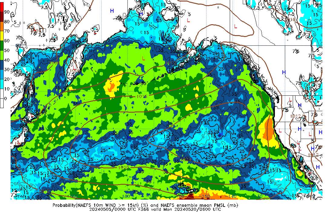 NAEFS 366 Hour Prob 10m Wind >= 15kt image