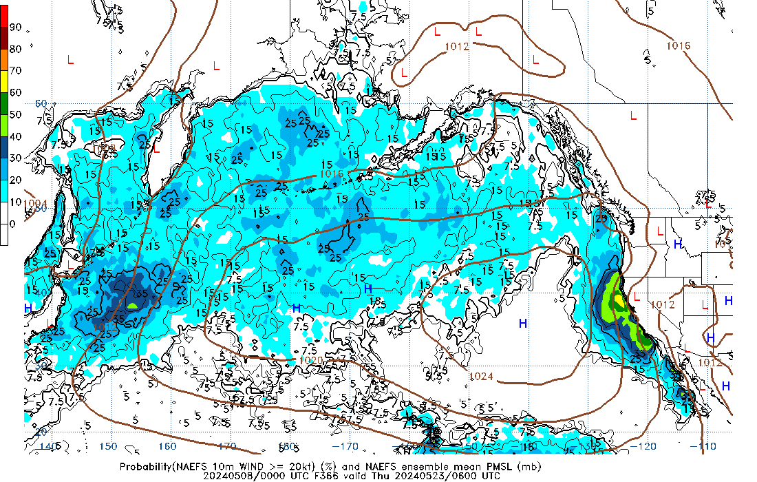 NAEFS 366 Hour Prob 10m Wind >= 20kt image