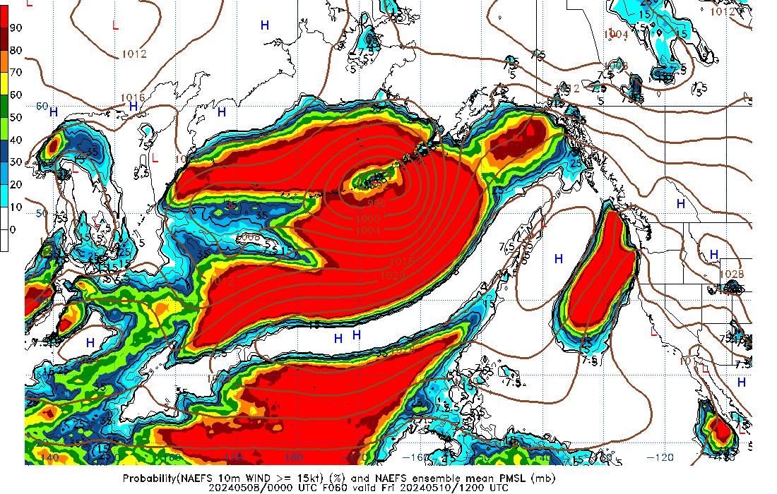 NAEFS 060 Hour Prob 10m Wind >= 15kt image
