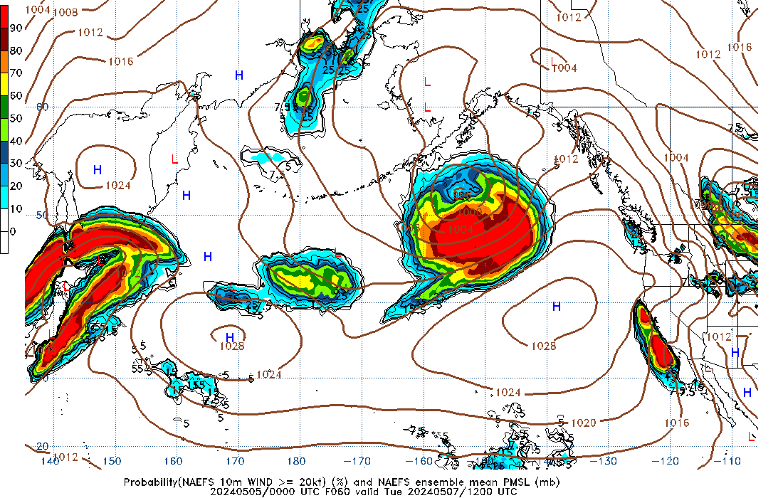 NAEFS 060 Hour Prob 10m Wind >= 20kt image