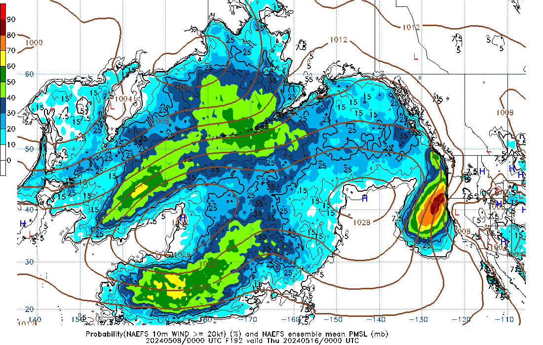 NAEFS 192 Hour Prob 10m Wind >= 20kt image