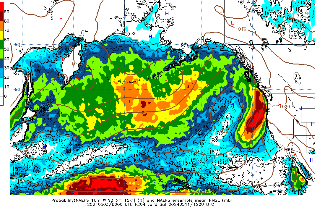 NAEFS 204 Hour Prob 10m Wind >= 15kt image