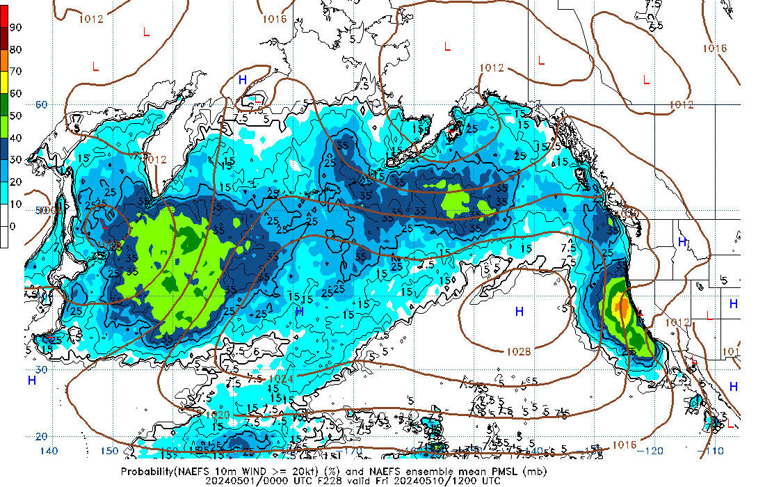 NAEFS 228 Hour Prob 10m Wind >= 20kt image