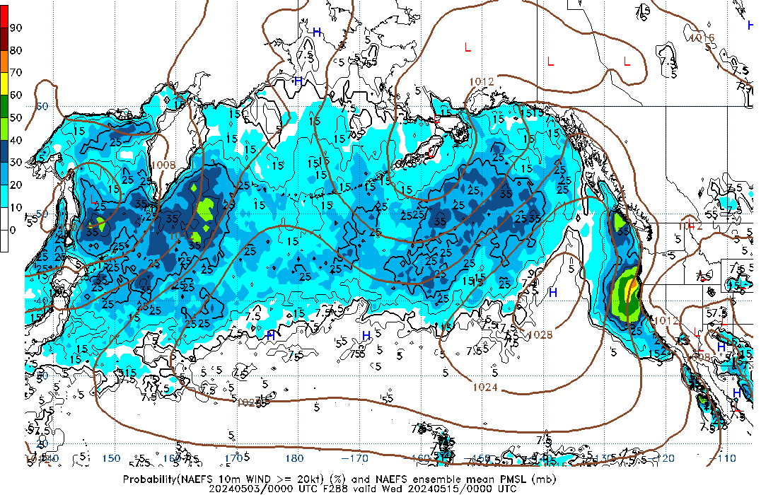 NAEFS 288 Hour Prob 10m Wind >= 20kt image