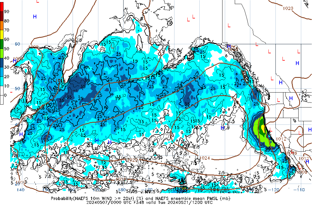 NAEFS 348 Hour Prob 10m Wind >= 20kt image