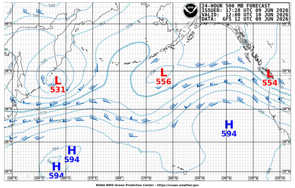 North Pacific 24 Hour 500 MB Forecast