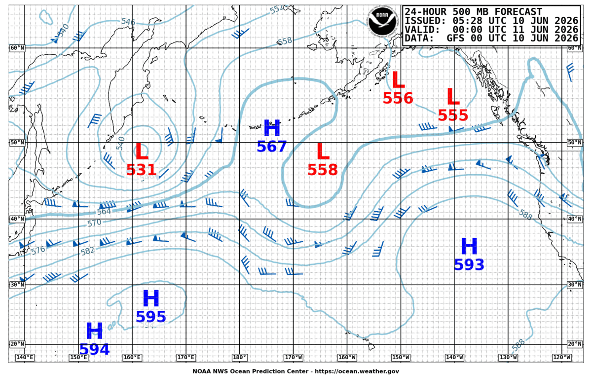 North Pacific 24 Hour 500 MB Forecast