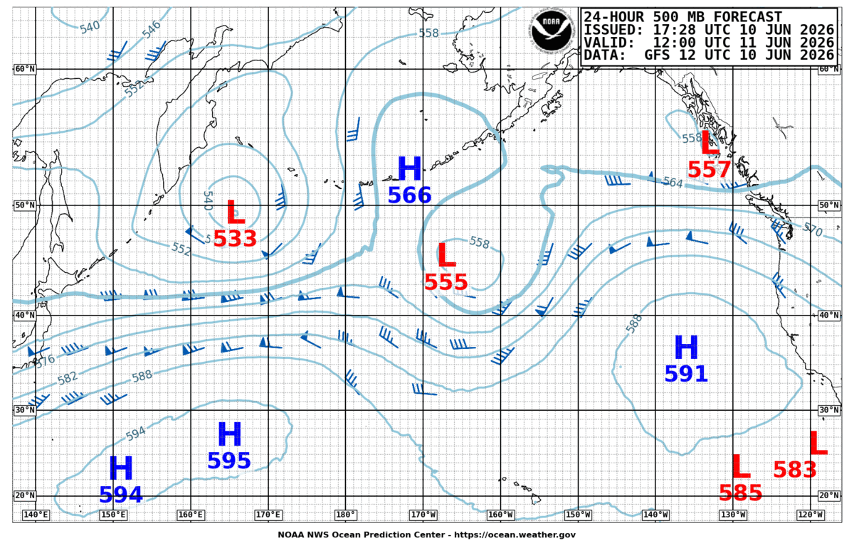 North Pacific 24 Hour 500 MB Forecast