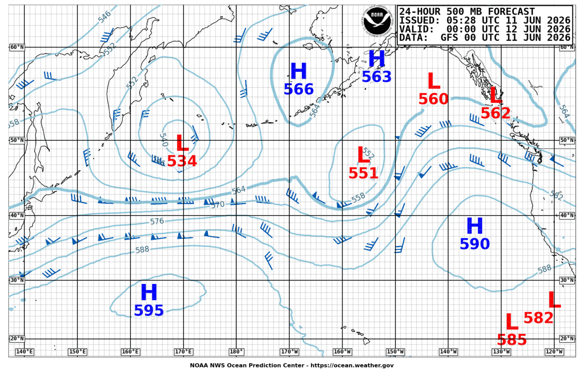 North Pacific 24 Hour 500 MB Forecast