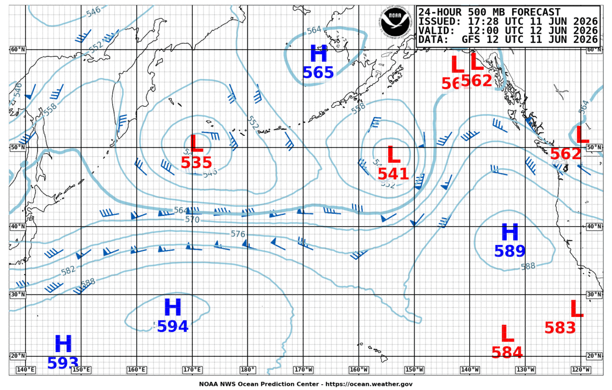 North Pacific 24 Hour 500 MB Forecast