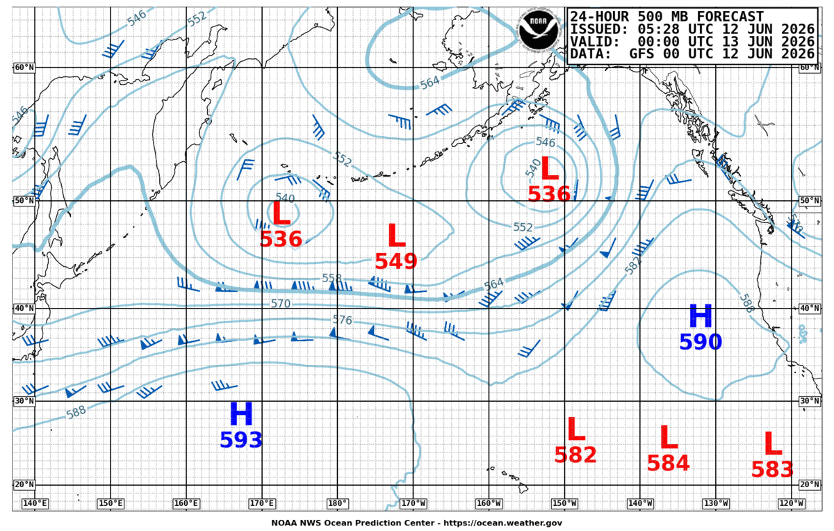 North Pacific 24 Hour 500 MB Forecast