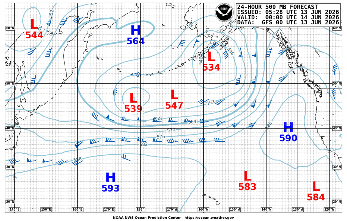 North Pacific 24 Hour 500 MB Forecast