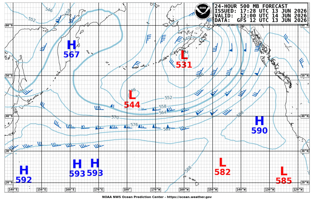 North Pacific 24 Hour 500 MB Forecast
