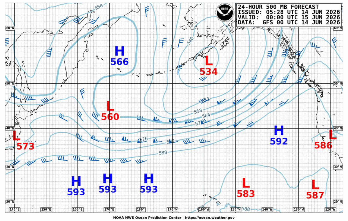 North Pacific 24 Hour 500 MB Forecast