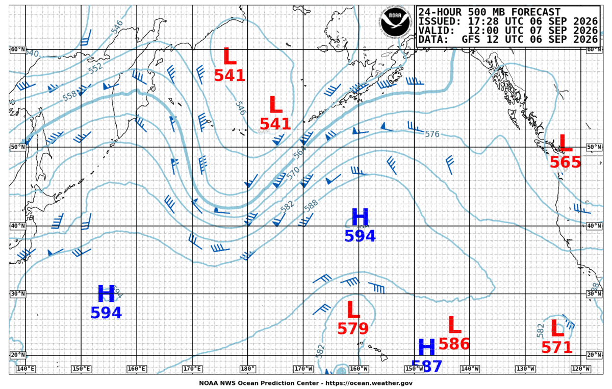 North Pacific 24 Hour 500 MB Forecast
