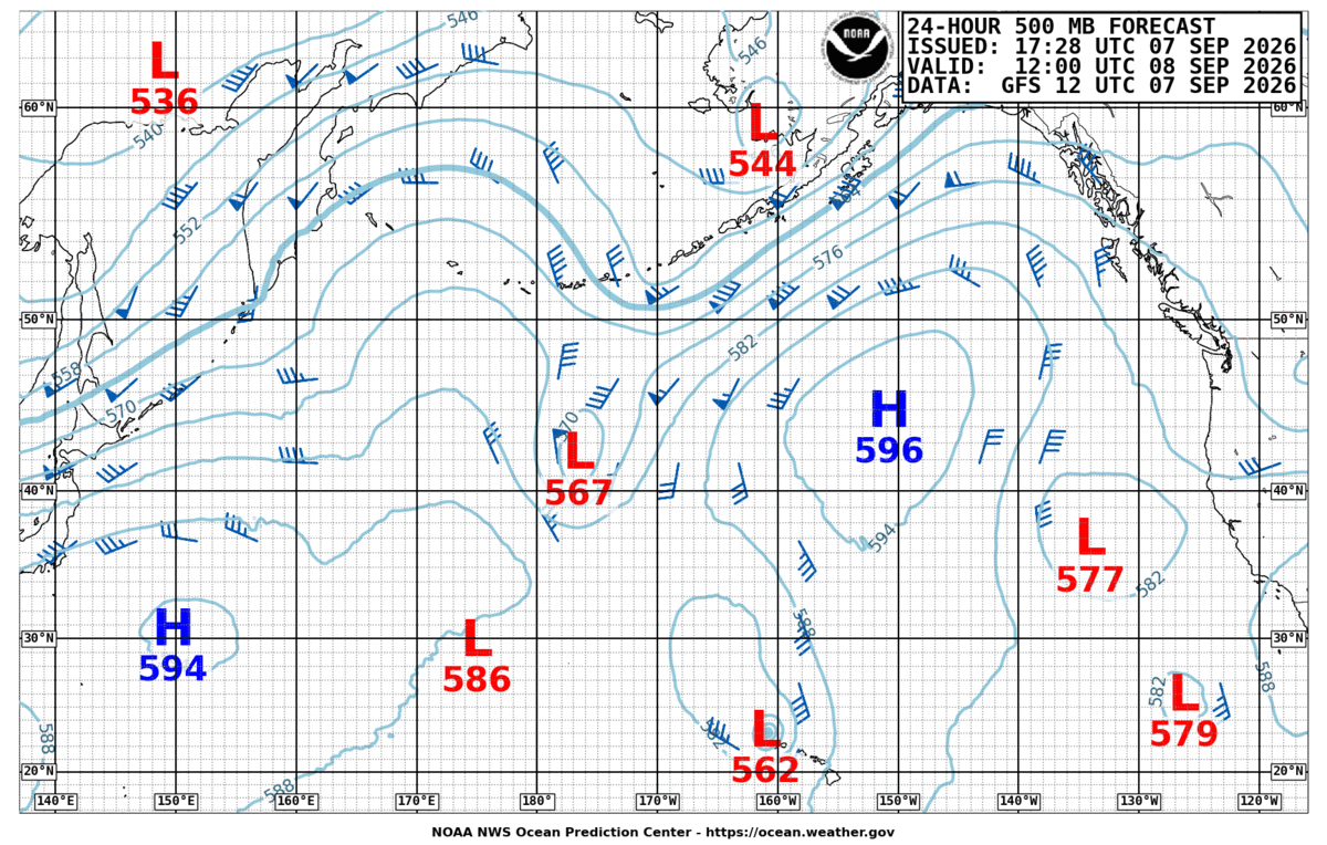 North Pacific 24 Hour 500 MB Forecast