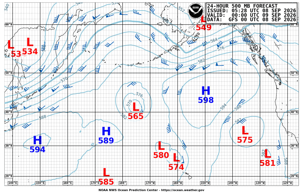North Pacific 24 Hour 500 MB Forecast