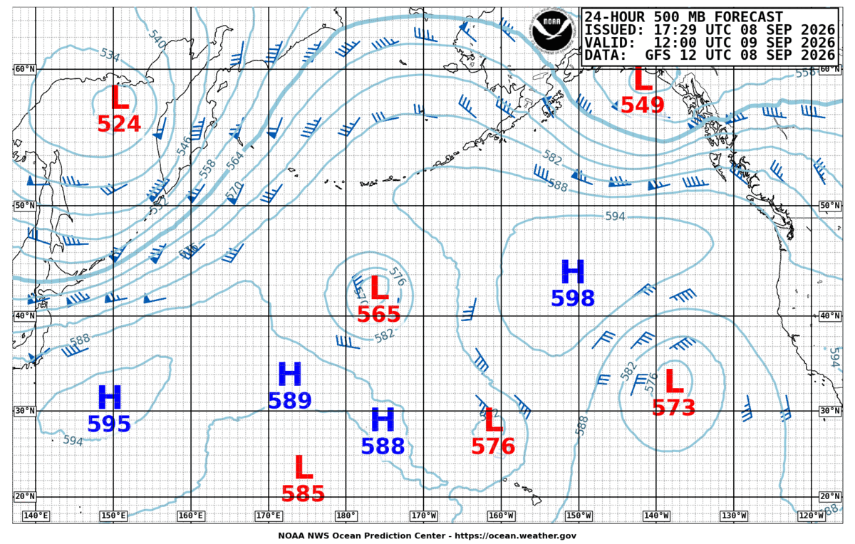 North Pacific 24 Hour 500 MB Forecast