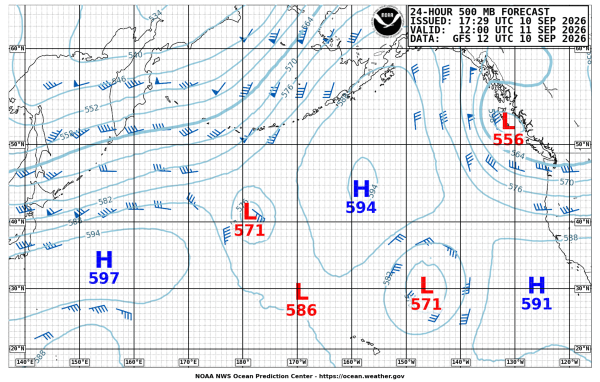 North Pacific 24 Hour 500 MB Forecast