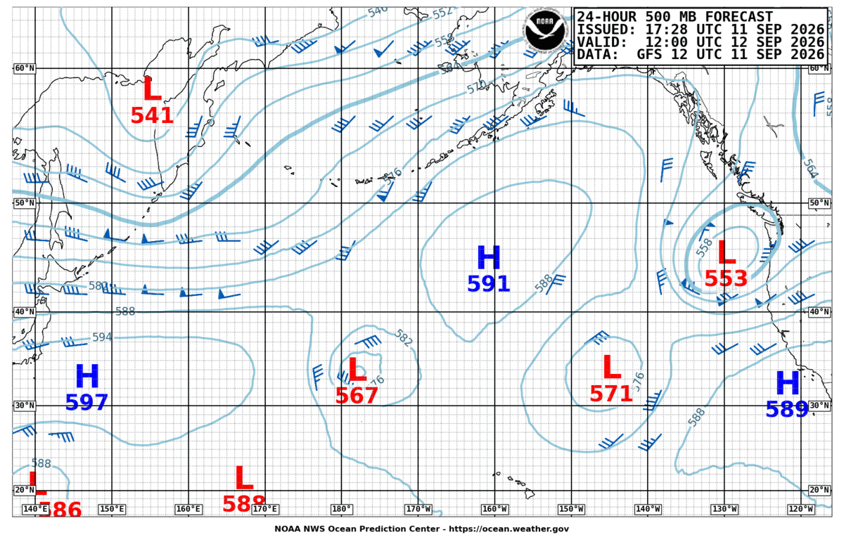 North Pacific 24 Hour 500 MB Forecast
