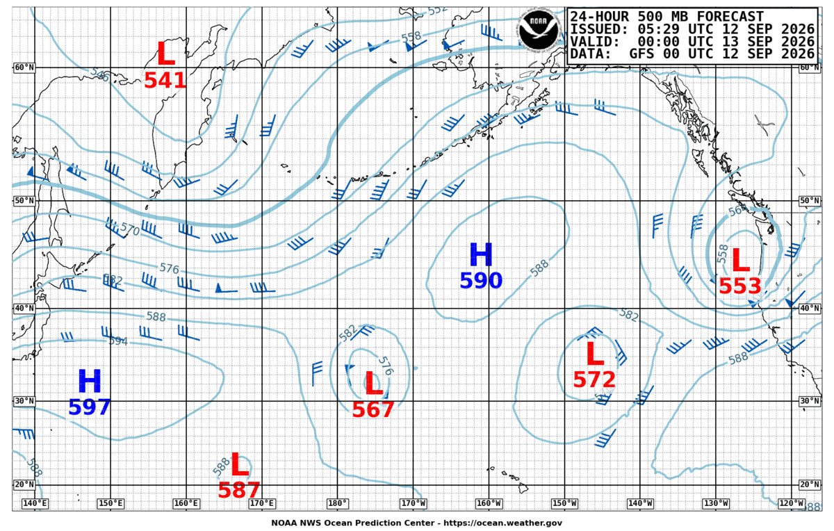 North Pacific 24 Hour 500 MB Forecast