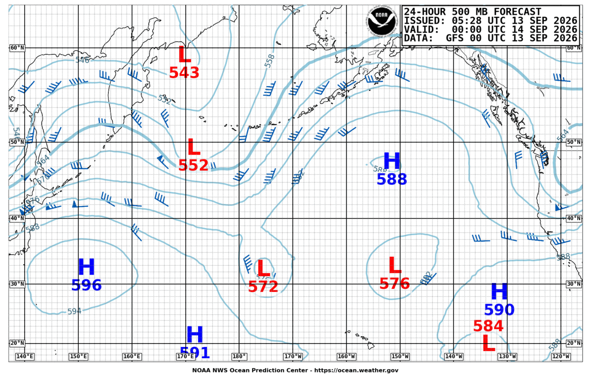 North Pacific 24 Hour 500 MB Forecast
