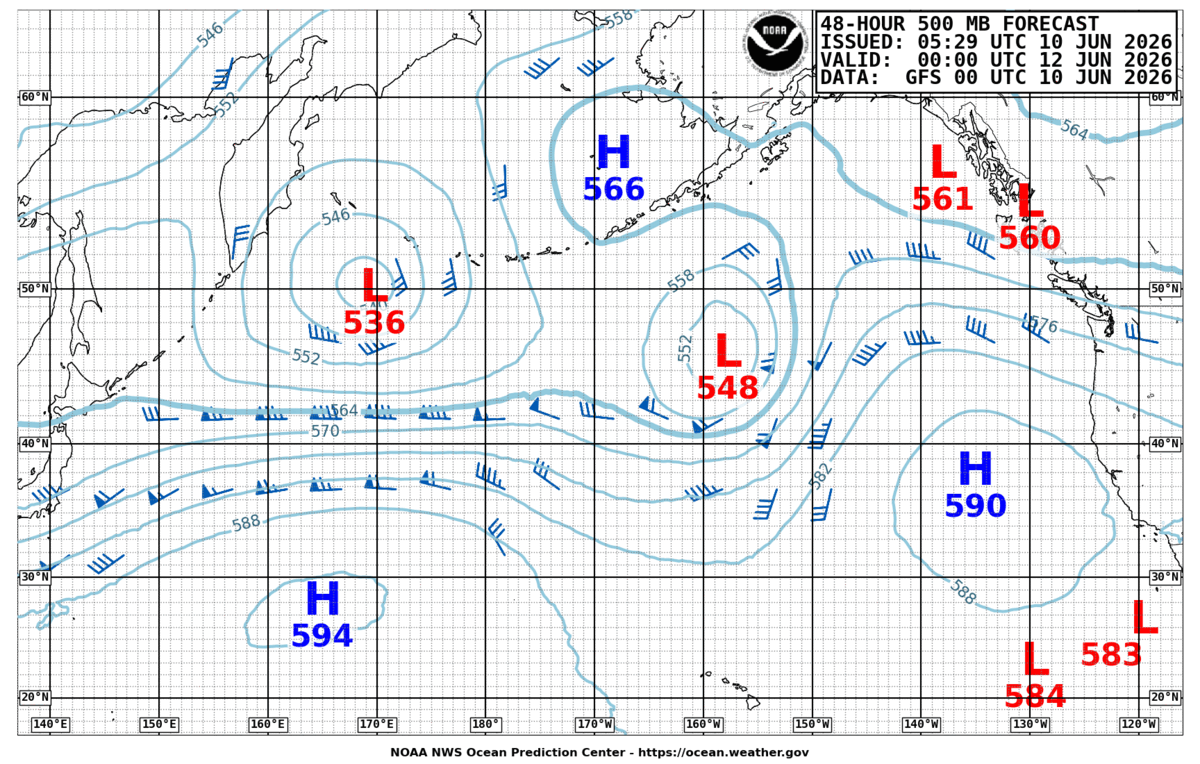 North Pacific 48 Hour 500 MB Forecast