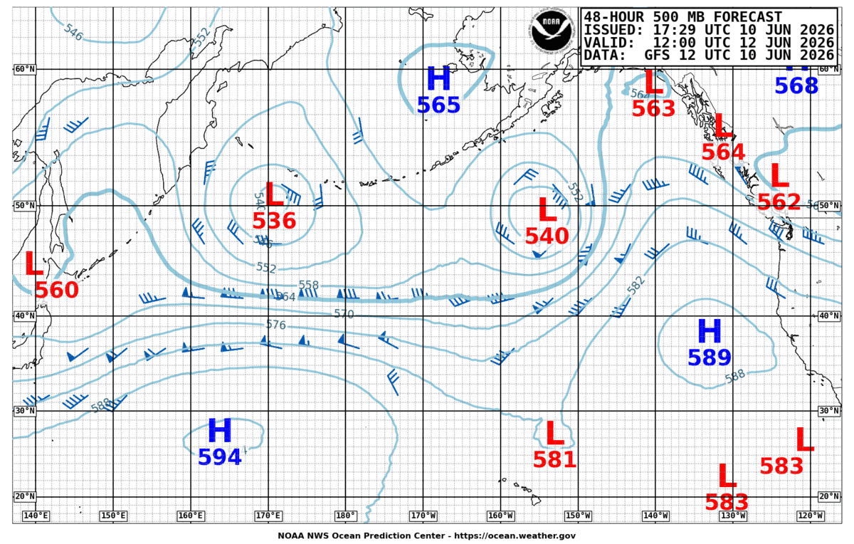 North Pacific 48 Hour 500 MB Forecast