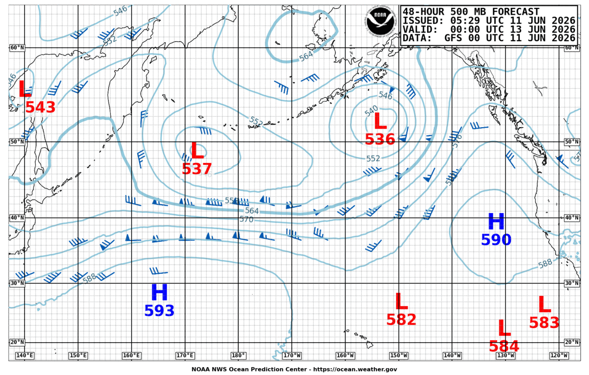 North Pacific 48 Hour 500 MB Forecast