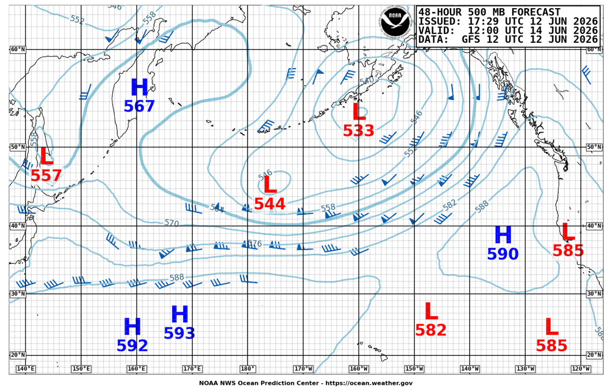 North Pacific 48 Hour 500 MB Forecast