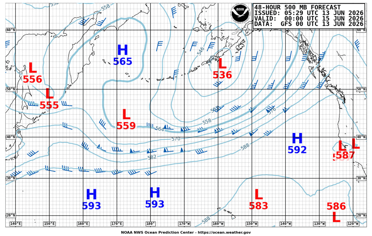 North Pacific 48 Hour 500 MB Forecast