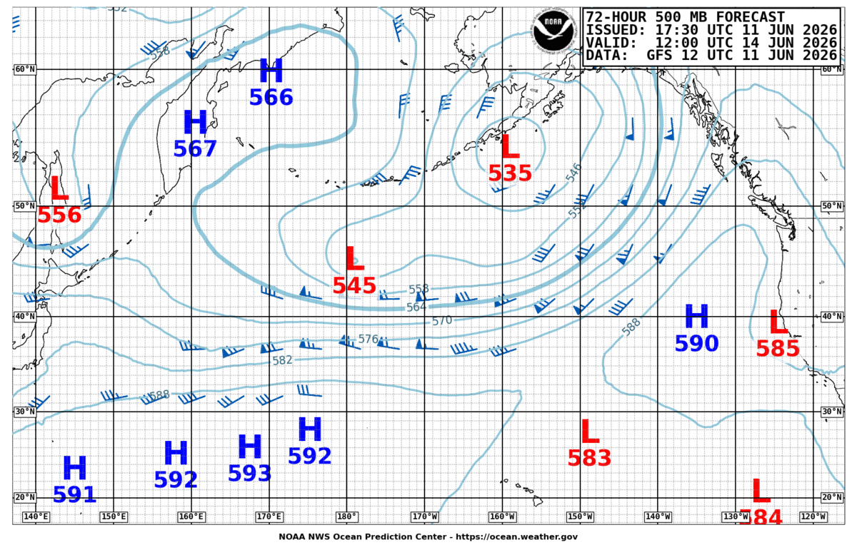 North Pacific 72 Hour 500 MB Forecast