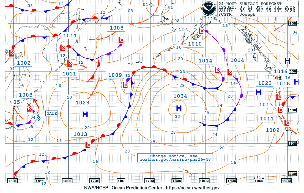 North Pacific 24 Hour Surface Forecast