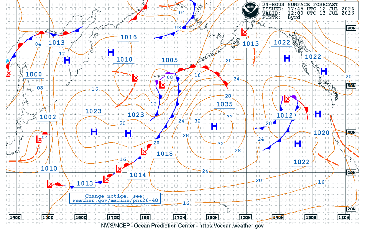 North Pacific 24 Hour Surface Forecast