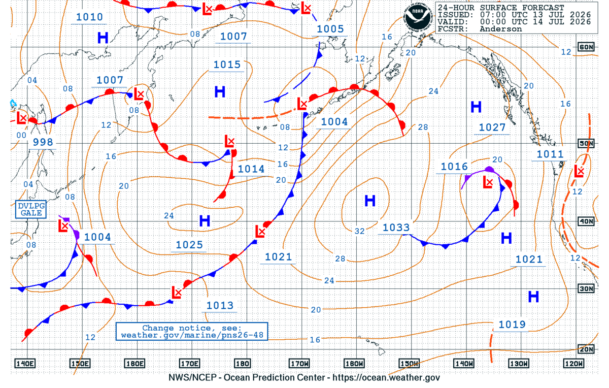 North Pacific 24 Hour Surface Forecast