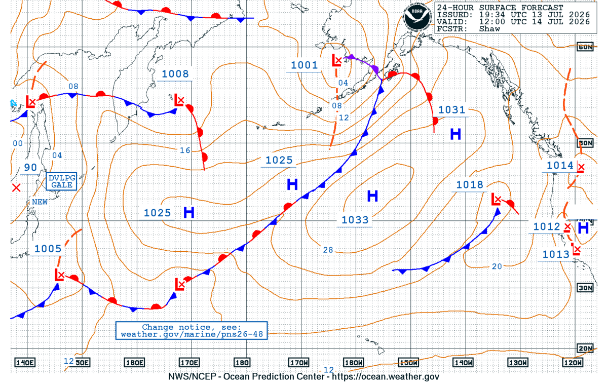 North Pacific 24 Hour Surface Forecast