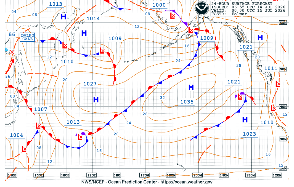 North Pacific 24 Hour Surface Forecast