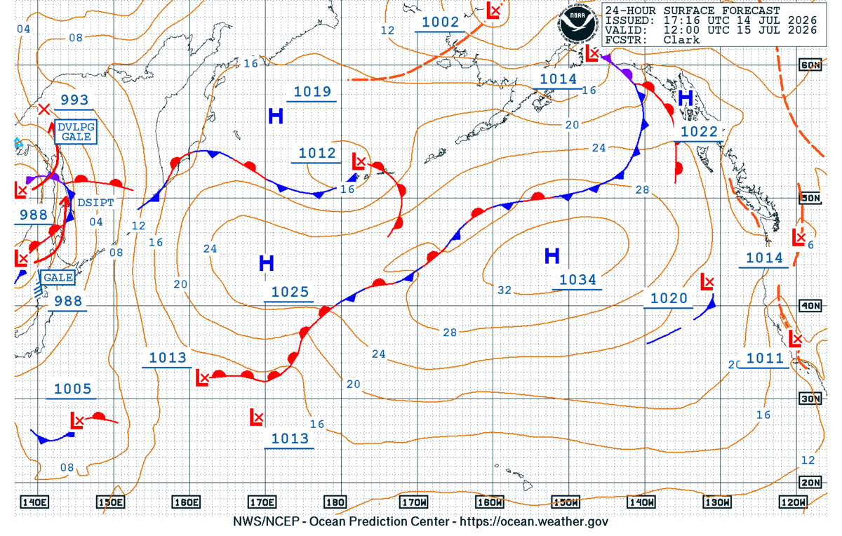 North Pacific 24 Hour Surface Forecast