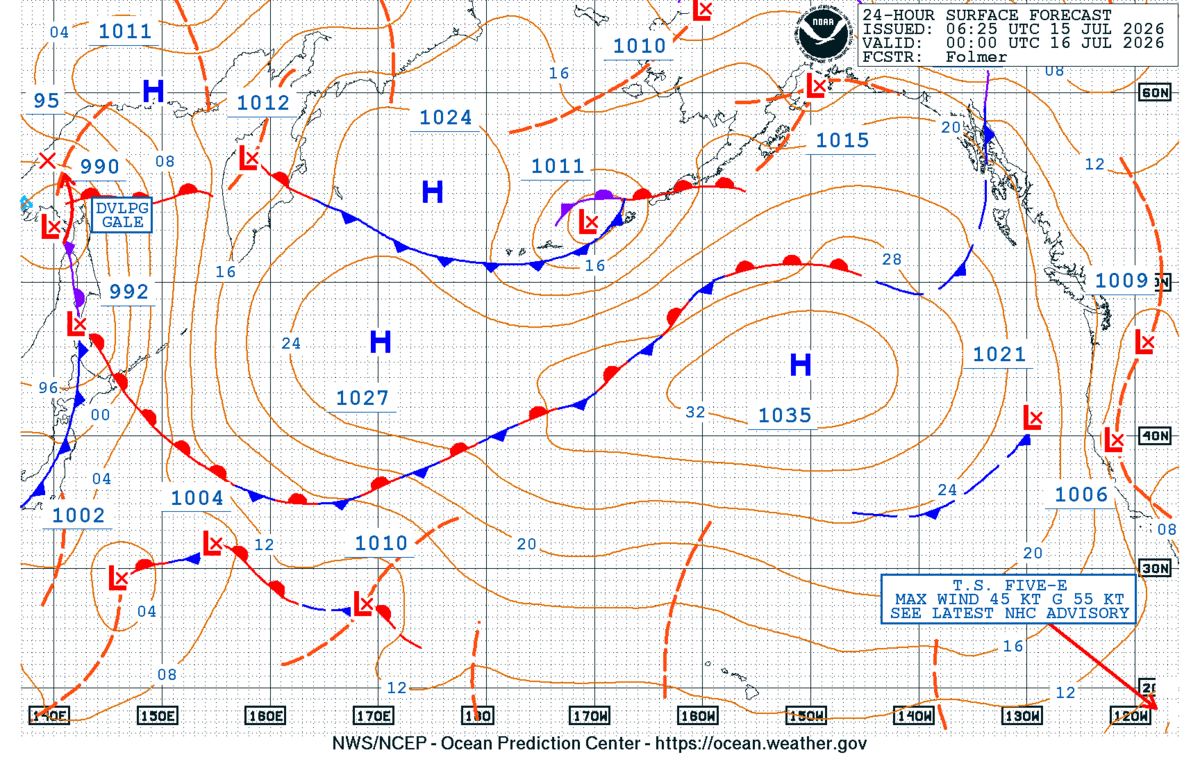 North Pacific 24 Hour Surface Forecast