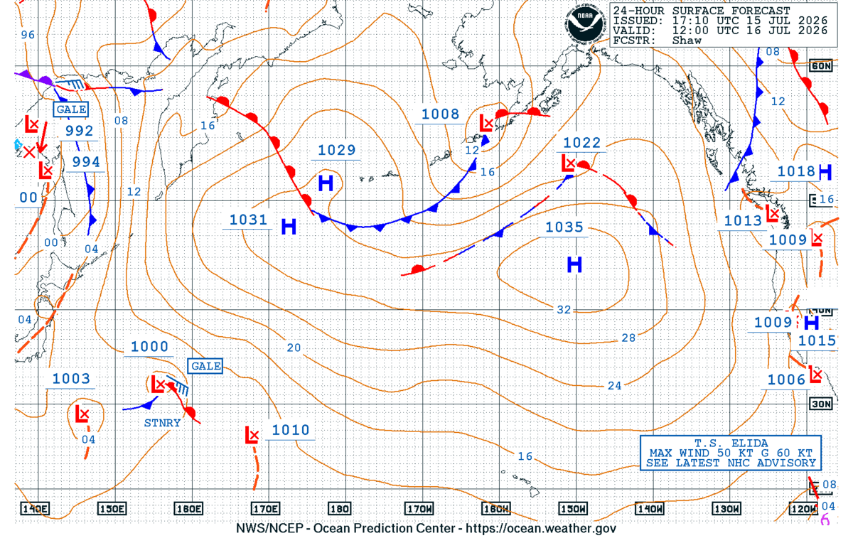 North Pacific 24 Hour Surface Forecast