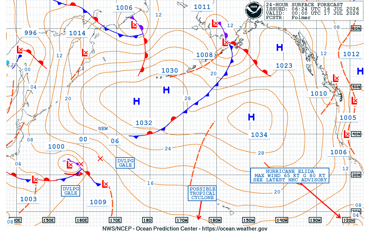North Pacific 24 Hour Surface Forecast