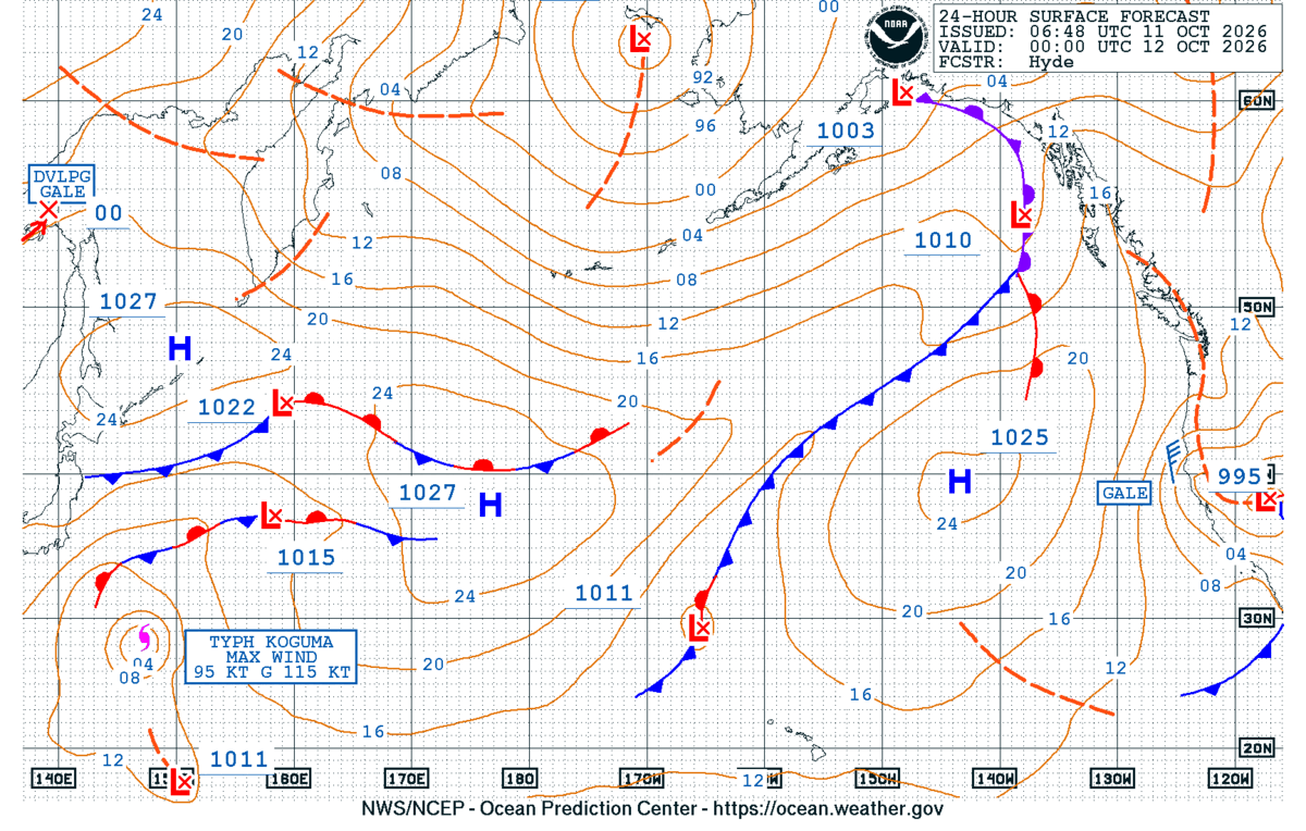 North Pacific 24 Hour Surface Forecast