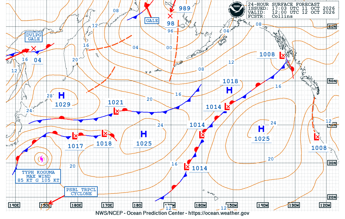 North Pacific 24 Hour Surface Forecast