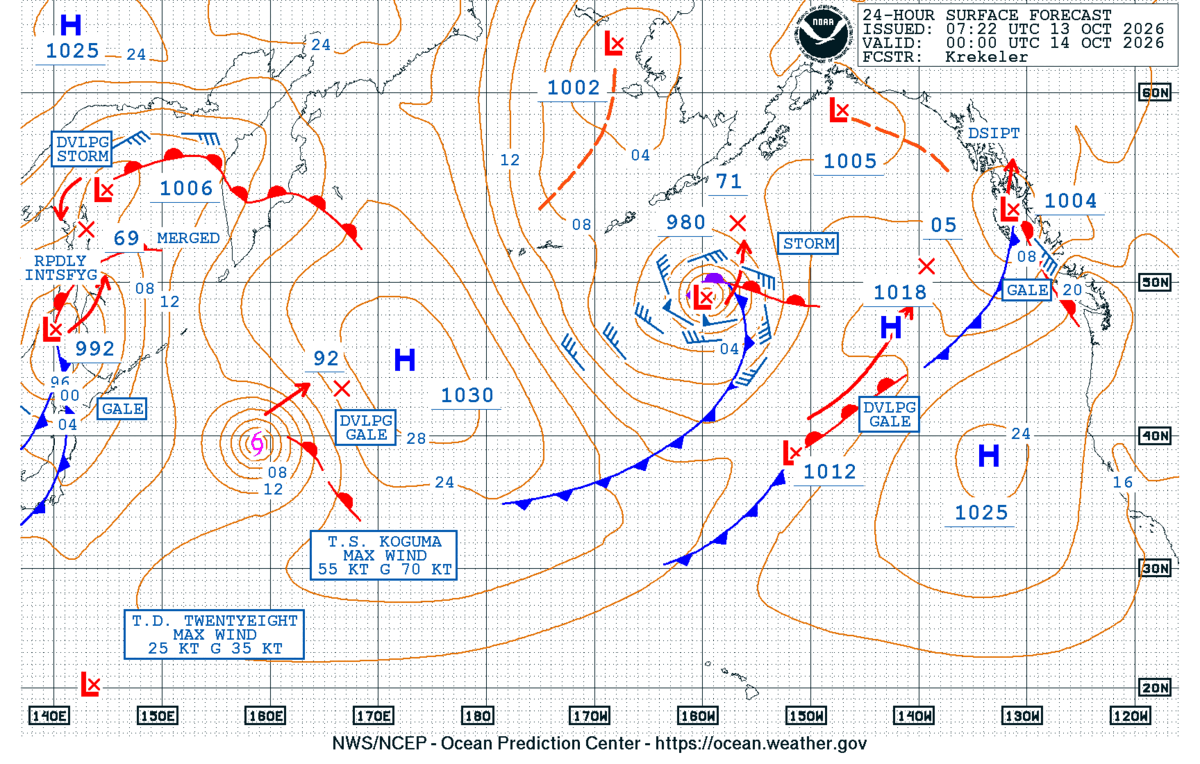 North Pacific 24 Hour Surface Forecast