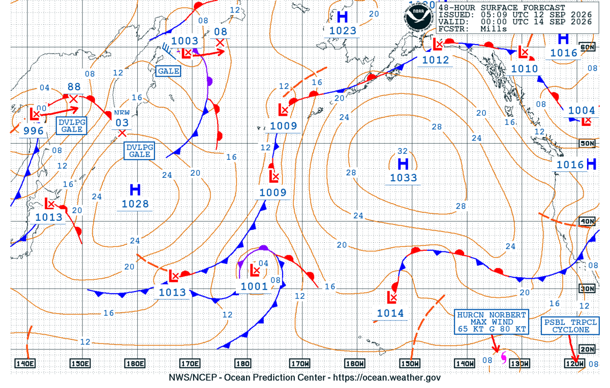 North Pacific 48 Hour Surface Forecast